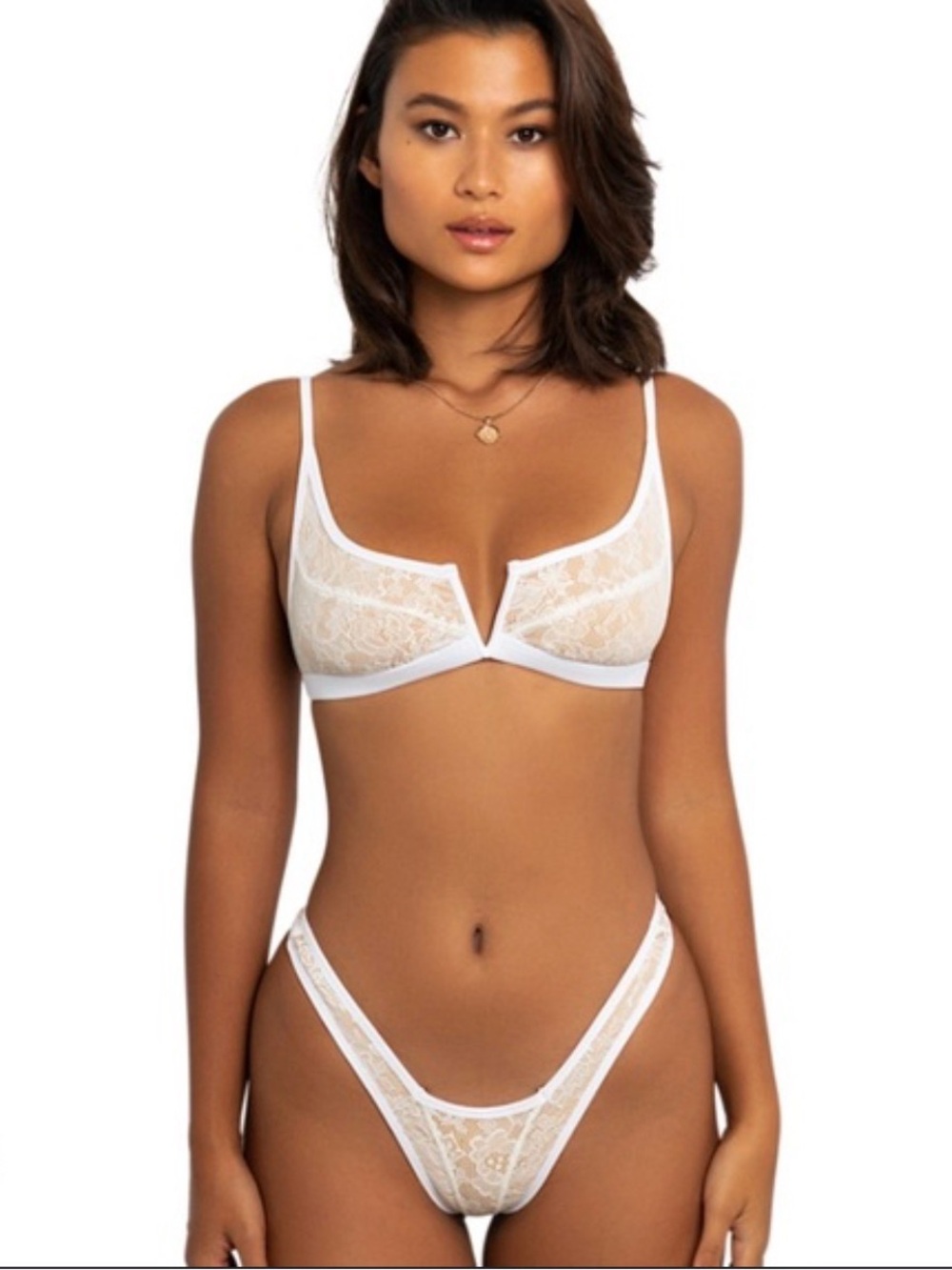 FAE SWIM Lace Gypsy V-Plunge Bralette & GOI Thong Set - White